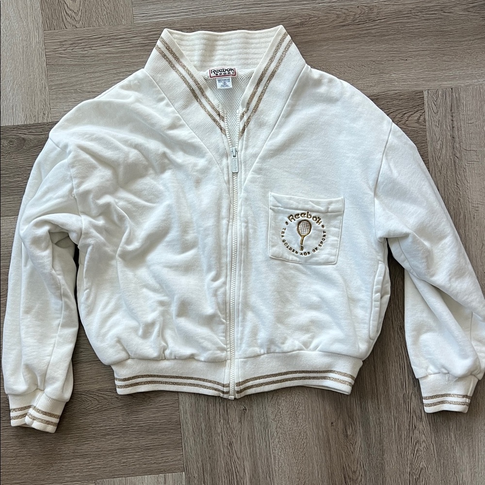 Reebok Cream Zip-Up Jacket with Gold Striped Collar